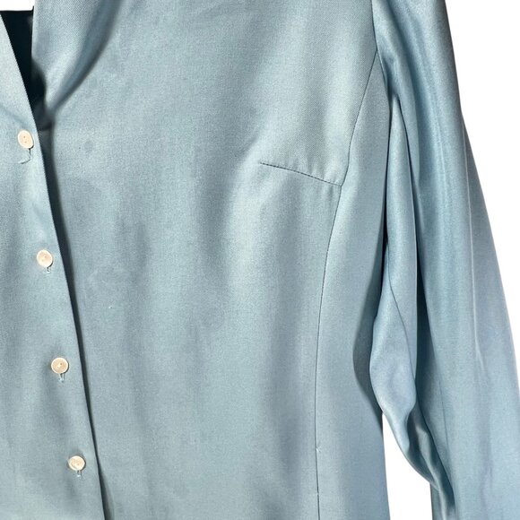 NWOT Talbots Womens 10 Blue Silk Wool Blend Blouse Button Up V Neckline Elegant - Picture 5 of 12